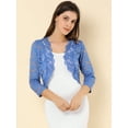thumbnail image 4 of Cárdigan Allegra K Top de encaje floral Transparente Man3/4 Gris azul S, 4 of 6