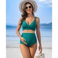 thumbnail image 3 of Alove Maternity Swimsuit Solid Color High Waisted Shoulder Straps Bikini Set Push Up Two Piece Swimwear Deep V Neck Pregnancy Bathing Suits, 3 of 8