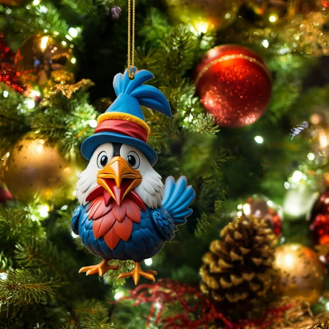 Rooster Pendant Ornament, Home Decor Accents, Cute Bird Design, Christmas Tree Decor, Kitchen Wall Art, Festive Season Accents, Small Size, Crafted Metal, for Living Room, Office Desk, Hzhnb