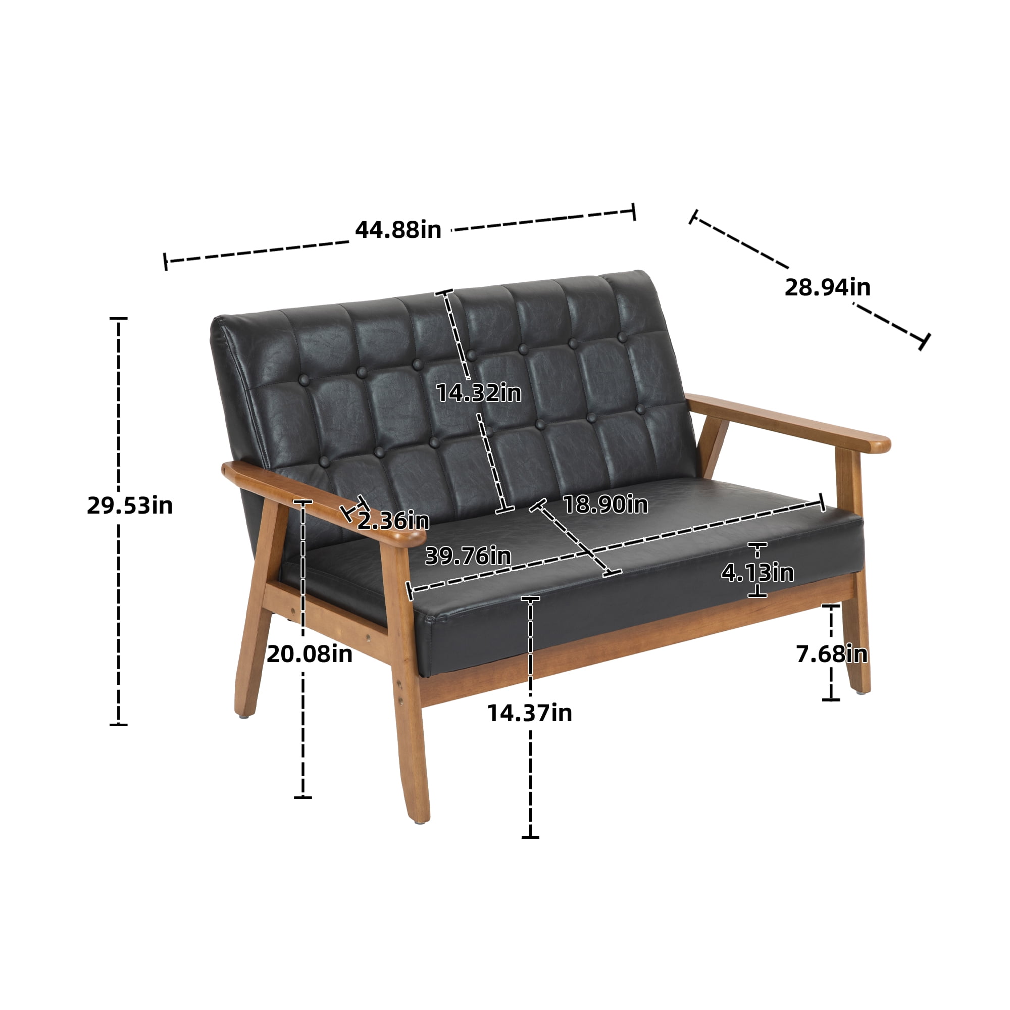 Miniyam Mid Century Modern Loveseat,2-Seat PU Leather Upholstered,Reading Couch,Accent Sofa,Black