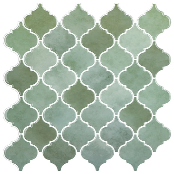 Thicker Upgrade Sage Green Peel and Stick Arabesque Vinyl Tile Backsplash 12 x 12 inch ( set of 10)
