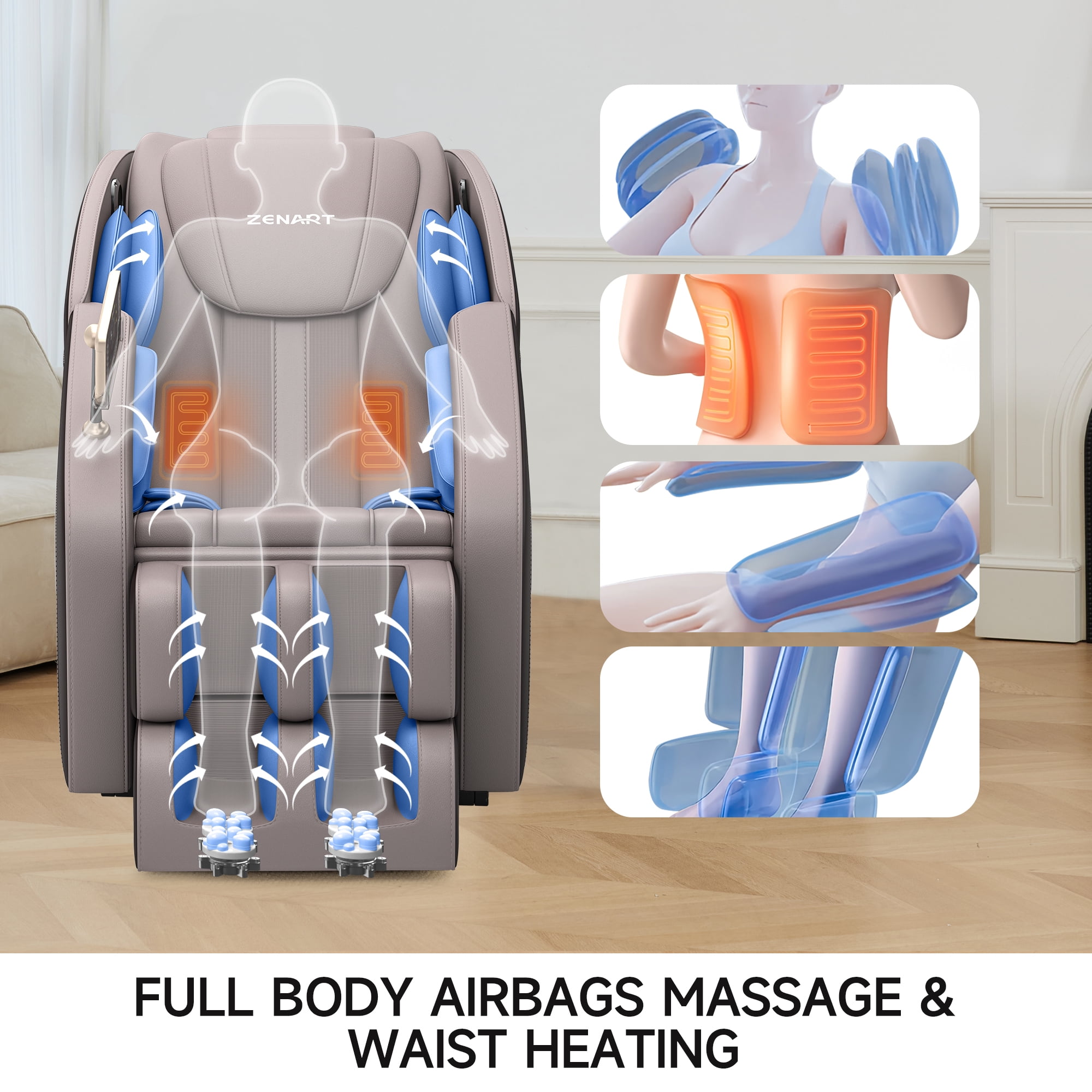 ZENART Massage Chair, Full Body Zero Gravity Massage Chair Recliner with Foot Massager, Brown