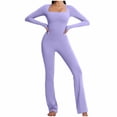 thumbnail image 4 of Kaemgyyd Women Long Sleeve Yoga Jumpsuits Stretch Square Collar Workout Flare Pants Romper Fashion Slim Bodycon One-Piece Outfit, 4 of 6