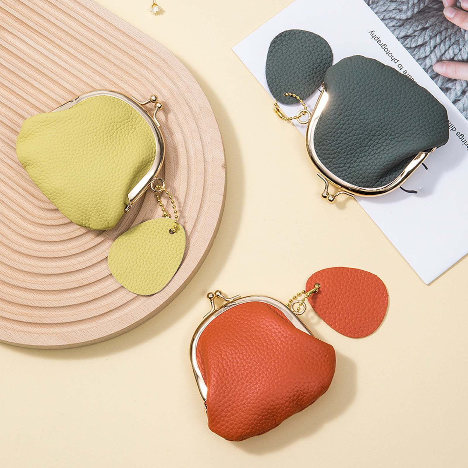 Porte-monnae En Cur Vértable Rond Avec Fermeture Éclar Pour Femmes