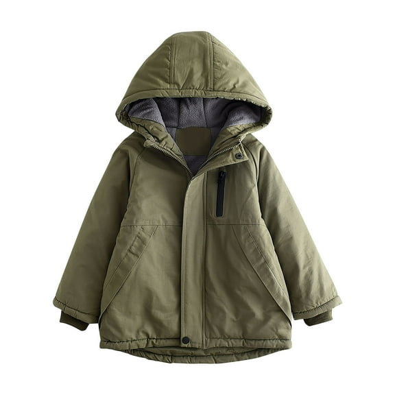 Efsteb Boys Jacket Boys Winter Coat Casual Thicked Warm Winter Coat Long Sleeve Hooded Windproof Outwear (Army Green,5 Years)