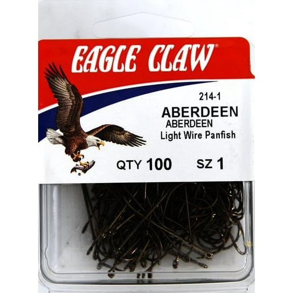 Eagle Claw 214H-1 Aberdeen Light Wire Non-Offset Hook, Bronze, Size 1, 100 Pack
