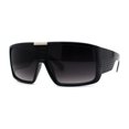 thumbnail image 2 of Mens Large Shield Robotic Flat Top Thick Temple Plastic Sunglasses Black Smoke, 2 of 4