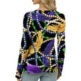 thumbnail image 4 of Womens Mardi Gras Shirts Sparkly Mask Print Crew Neck Blouse Sequins Long Sleeve Gold Graphic Tee Light Green M, 4 of 5