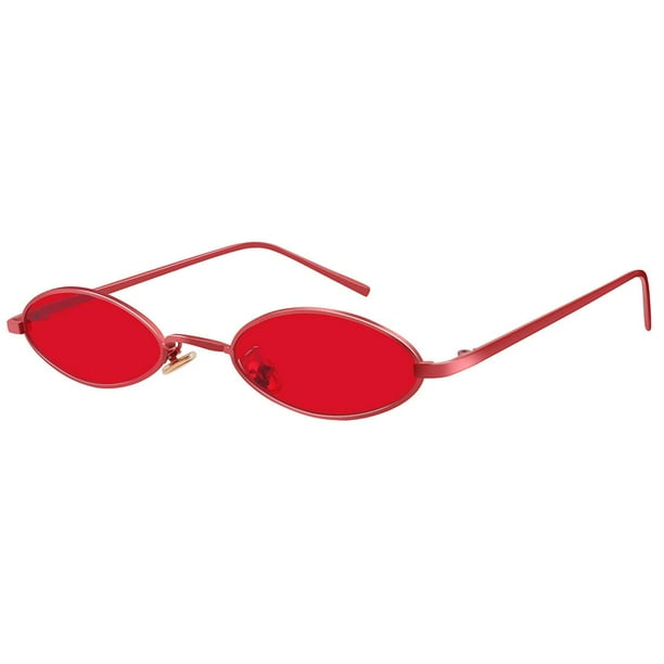 Gafas de Sol MEETSUN Retro Ovaladas Pequeñas de Metal Rojo de los 90