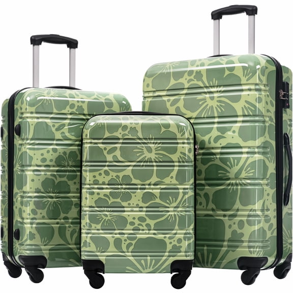 JERFIT 3-Piece Hardshell Spinner Luggage Set with TSA Lock, Lightweight ABS PC Suitcase, Green 20/24/28 Inch Combo