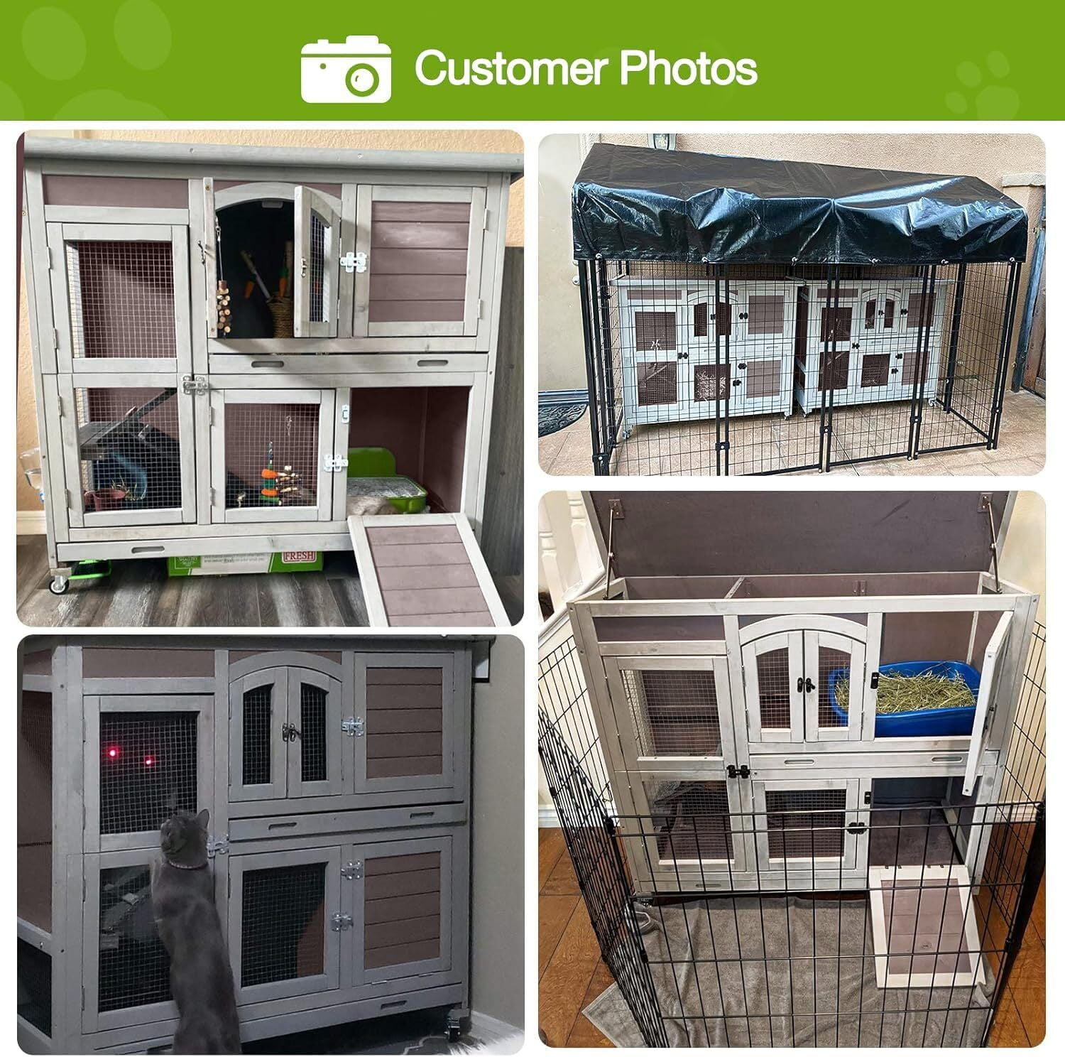 Aivituvin 2-Tier Indoor Rabbit Hutch Bunny House Guinea Pig Cage with Sliding Plastic Trays, Wheels & Ramp, 47.2" Multi-Door Wooden Small Animal Cage for Rabbits, Bunnies, and Guinea Pigs (Brown)