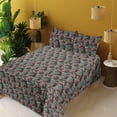 thumbnail image 2 of Ambesonne Skull Fitted & Flat Sheet with Sham 3 Pcs Set, American Skull Pattern Leafy, Twin, Purple and Almond Green, 2 of 5