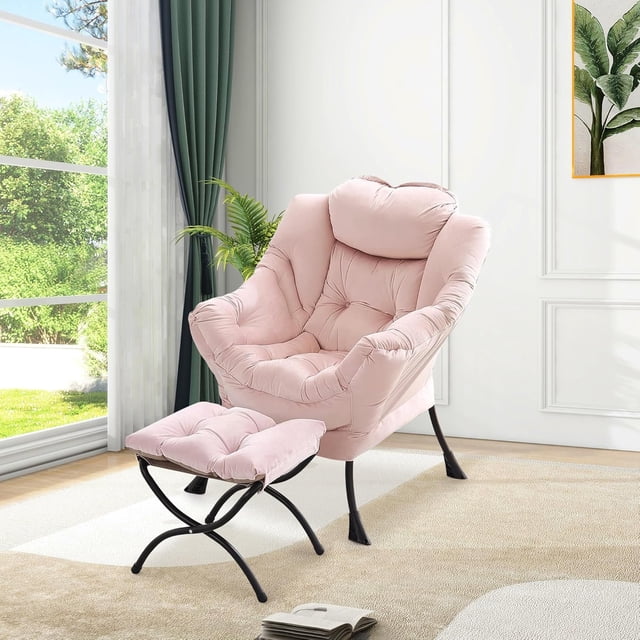 Rosa velvet lazy chair con ottoman, 400lb capacity, lounge chair con folding footrest y side pocket, perfect para sala de estar y dormitorio