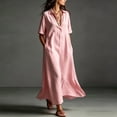 thumbnail image 3 of Morttic Women's Solid Color Lapel Collar Half Button Maxi Shirt Dress – Short Sleeve Side Pockets Summer Beach & Daily Wear Pink，S, 3 of 6