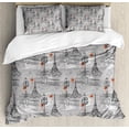 thumbnail image 1 of Eiffel Duvet Cover Set Queen Size, River Seine Lanterns and Doves on Vintage Style Drawing Style Artistic Backdrop, Decorative 3 Piece Bedding Set with 2 Pillow Shams, Red Black Grey, by Ambesonne, 1 of 3