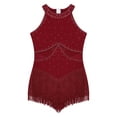 thumbnail image 3 of DPOIS Kids Girls Shiny Rhinestone Fringe Bodysuit Jazz Costume Burgundy 14, 3 of 7