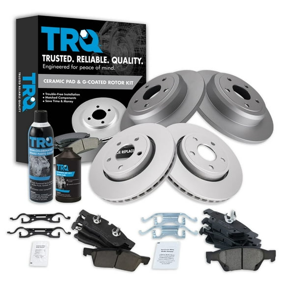 TRQ Front & Rear Ceramic Brake Pad & Coated Rotor Kit w/Fluids for Dodge Jeep BKA22992