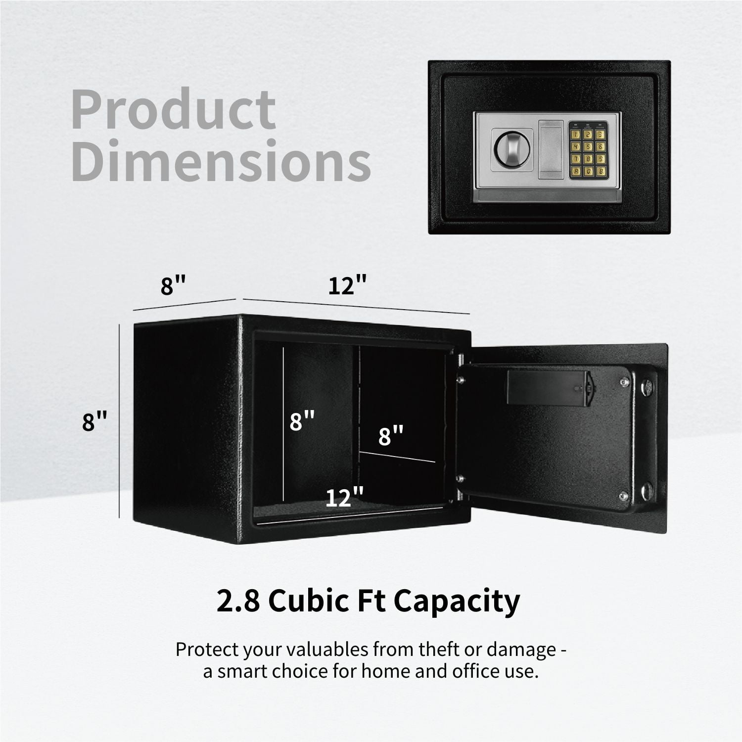 Digital Electronic Safe Box Keypad Lock Security Cabinet with Hidden Wall Mount Anchoring 2 Keys For Gun Money Cash Deposit Jewelry Passport Valuable Home Office Hotel (12"x8"x8")