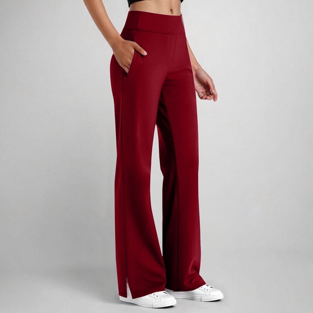 Mifsaly Plus Size Yoga Pants Women Wide Leg High Waist Bootcut Stretchy Pant Slit Hem Comfortable Office Workout Lounge Slacks