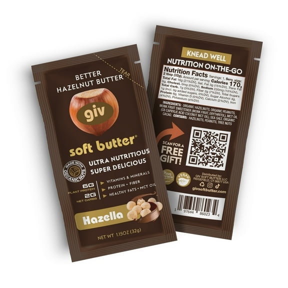 giv soft butter Hazelnut Spread, Vegan, Gluten-Free, and Keto Protein Snacks, 1.15oz Pouch 10 Pack