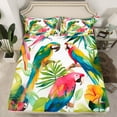 thumbnail image 3 of Feelyou Green Pink Parrot Twin Sheet Sets for Teen, Tropic Palm Leaves Twin Fitted Sheet, Watercolor Flower Floral Flat Sheet, Luxury Bedroom Decor, 3pcs, 3 of 8