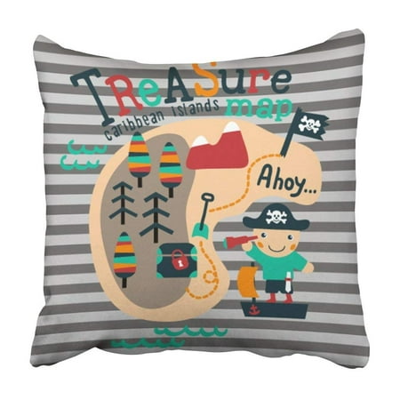 Olive Kids Pirates Treasure Map - ARTJIA Cute Pirate With Treasure Map Graphic For Children Design For Room Ahoy Adorable Anchor Pillowcase 16x16 inch