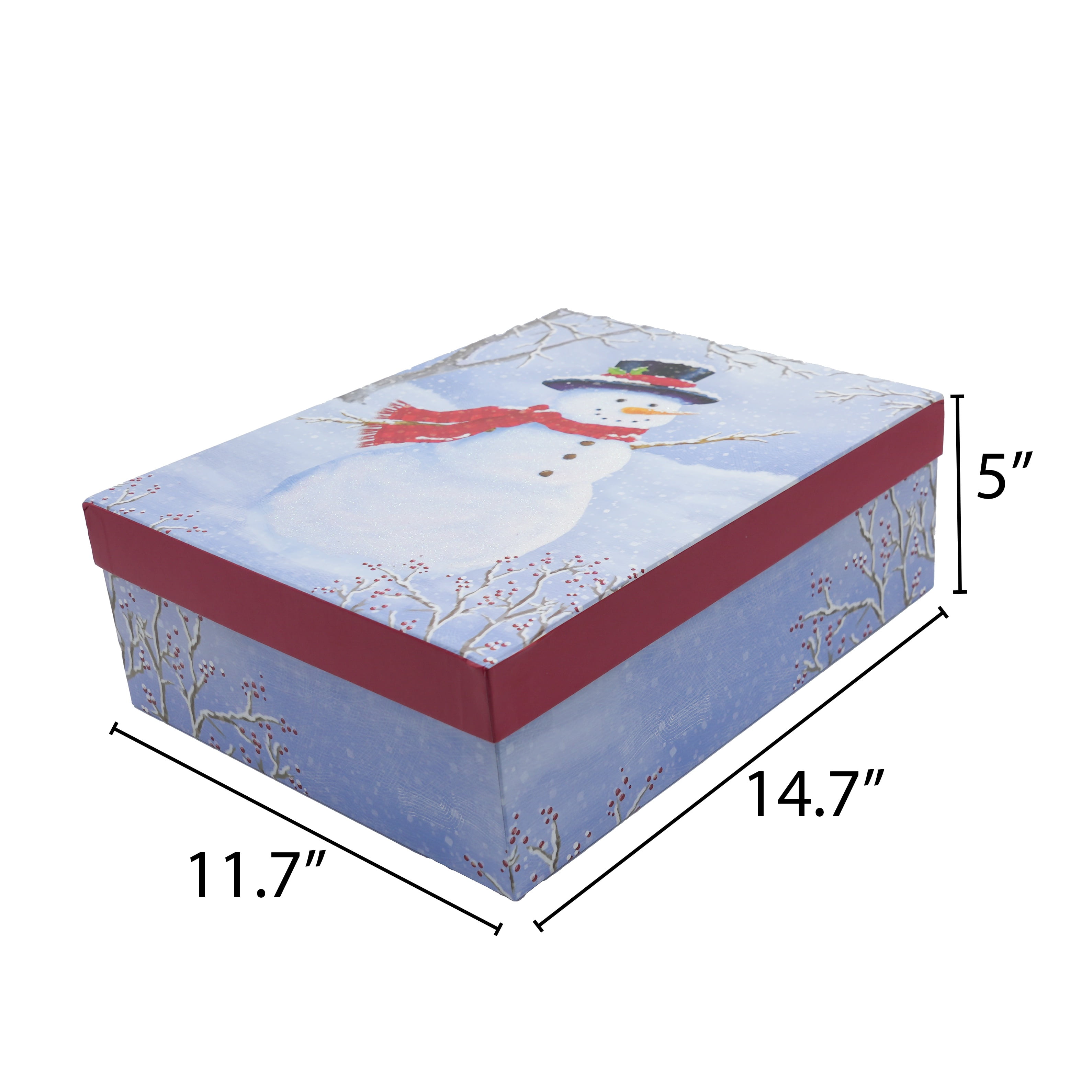 Boîte-cadeau géante des Fêtes avec couvercle, bonhomme de neige, 14,75 po x 11,75 po x 5 po (1 unité), par Holiday Time Boîte bonhomme