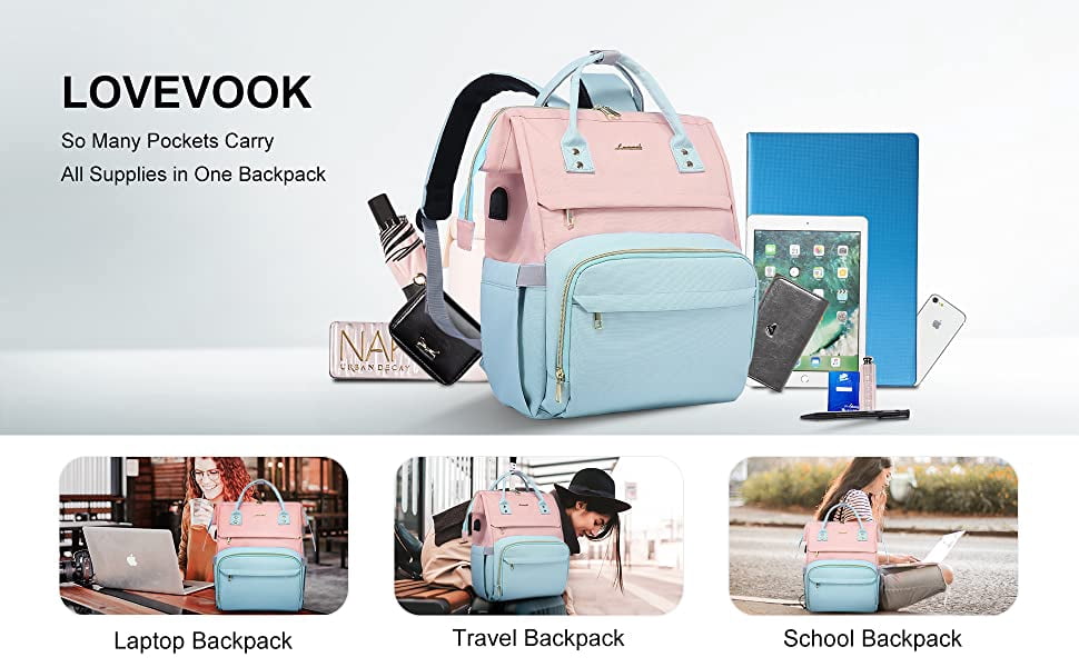 Lovevook Laptop Bag 15.6", Women Work Computer Bag Teacher Nurse Backpack Purse with USB, Waterproof Travel Backpack College Bookbag