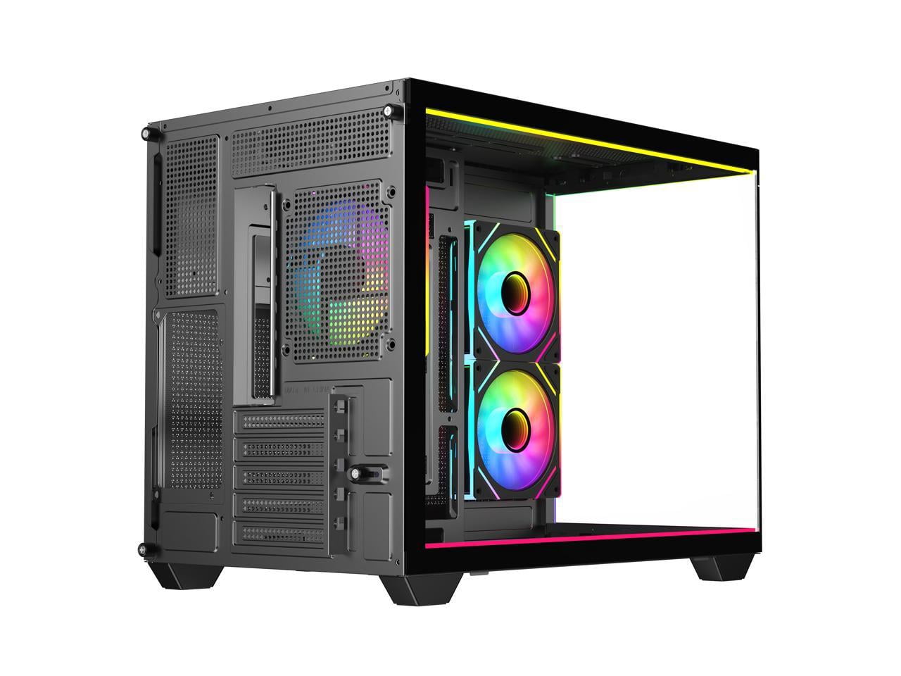 DIYPC IDX4-MicroATX-ARGB Black USB3.0/ Type C Tempered Glass Micro ATX Gaming Computer Case w/ Dual Tempered Glass Panel and 3 x ARGB PWM Fans (Pre-Installed). Integrated ARGB Light Strip
