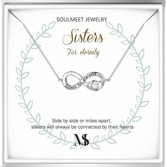 SOULMEET Sisters for Eternity Necklace Gifts from Sister,Sterling Silver Sister Necklace for Women,Christmas Birthday Jewelry Gifts for Sister