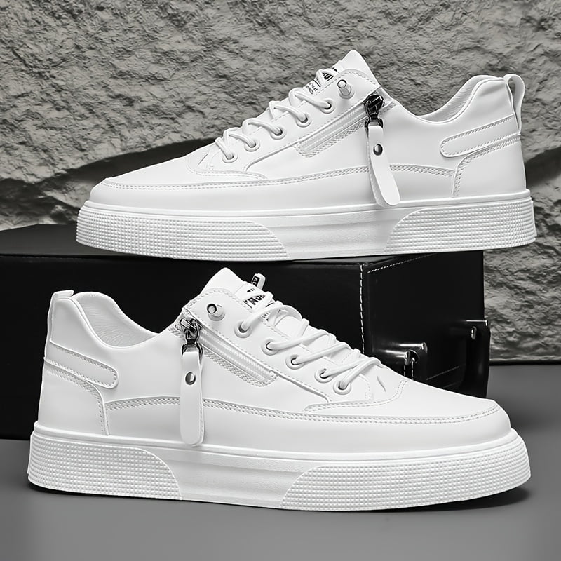 Men'S White Sneakers, Black Sneakers, Two-Color Low-Top Casual Sports Shoes, Outdoor Hiking Lace-Up Zipper Embellished Skateboard Shoes, Large Size Fashion Trendy Versatile Street Spring, Summer