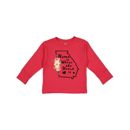 

Inktastic Georgia Home Where the Heart is with Watercolor Floral Gift Toddler Boy or Toddler Girl Long Sleeve T-Shirt
