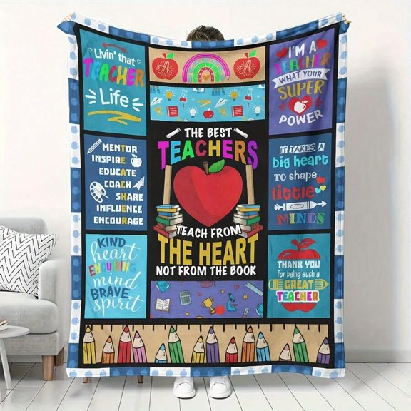 Teacher Appreciation Flannel Throw Blanket Multicolor 40 Vibrant Collage