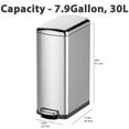 thumbnail image 2 of Slim Kitchen Trash Can, 7.92 Gallon Garbage Can for Narrow Spaces, Waste Bin with Soft-Close Lid and Inner Bucket, Stainless Steel, 30L, 2 of 8