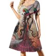 thumbnail image 1 of Vestido de manga corta con diseño de gato bruja de llama de octubre de Molly Harrison, ropa, vestidos, vestido de verano 2025, vestido de mujer., 1 of 8