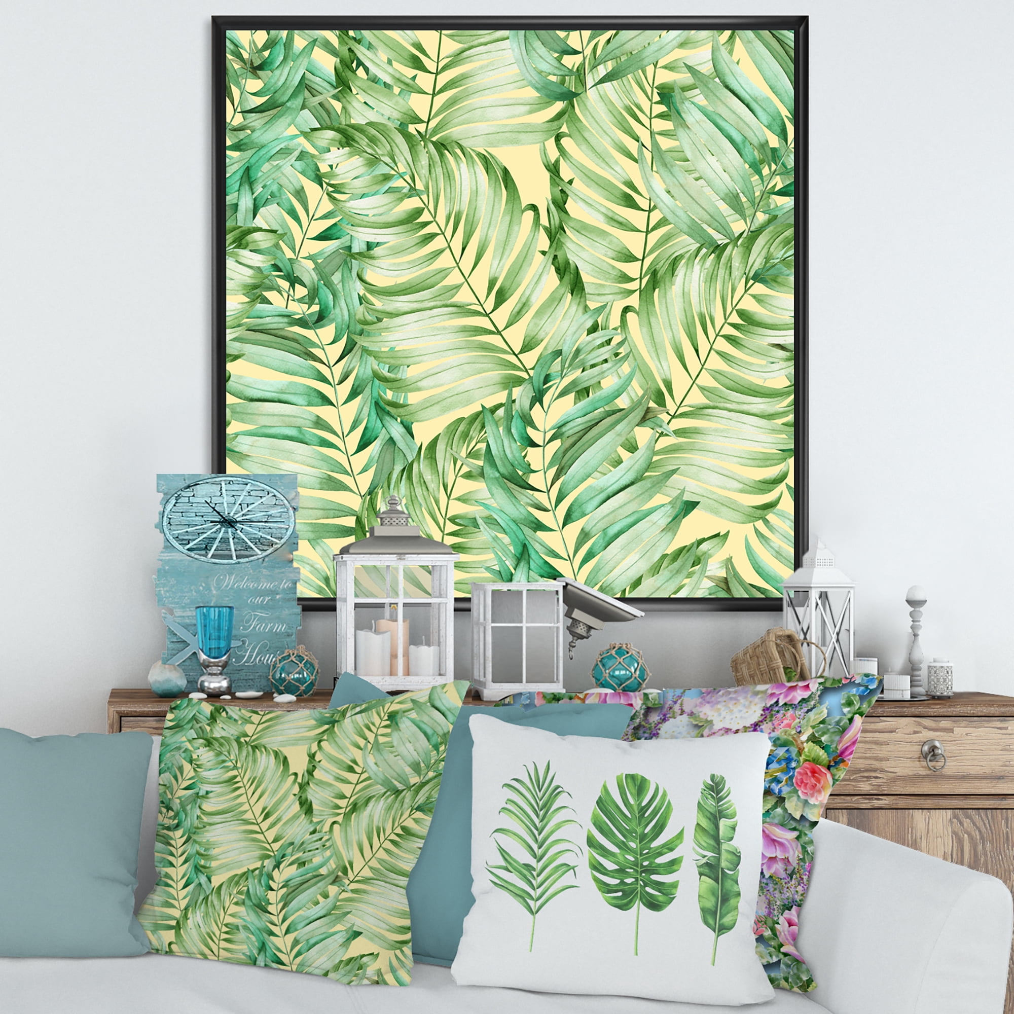 Designart 'Tropical Green Leaves of Monstera' Tropical Framed Canvas Wall Art Print