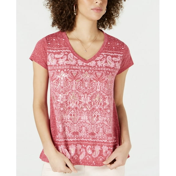 Style & Co. Women's Short Sleeve Graphic-Print Swing T-Shirt Scenic Edge Size XS