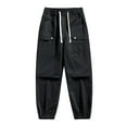 thumbnail image 1 of Pisexur Mens Pants Solid Color Elastic Waist Cargo Pants Multi Pockets Drawstring Athletic Hiking Pants Casual Straight Leg Pants Loose Oversized Elastic Bottom Work Pants Plus Size Sweatpants L-8XL, 1 of 8