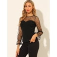 thumbnail image 4 of INSPIRE CHIC Blouse Haut pour Femme en Dentelle à Manches Longues à Col Rond en Maille à Pois en Forme de Cœur, 4 of 6