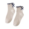 thumbnail image 1 of AWZXDE Women's Japanese Style Bow Knot Ruffle Trim Short Socks Cute Cotton Short Socks For Women, 1 of 3