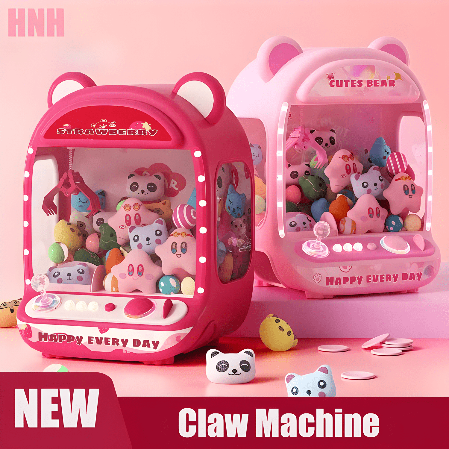 HNH Claw Game Machine, Unicorns Claw Machine for Kids, Mini Vending Machine with LED&Music, Rechargable Claw Arcade Games Toys for Girls and Boys Gifts, Children's Day Gifts