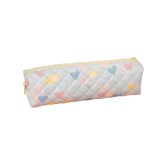 Cute Heart Pattern Pencil Pouch, Soft Fabric Pencil Case, Large Capacity Portable Storage Pouch, Smooth Zipper Closure for Office Study and Daily Commute