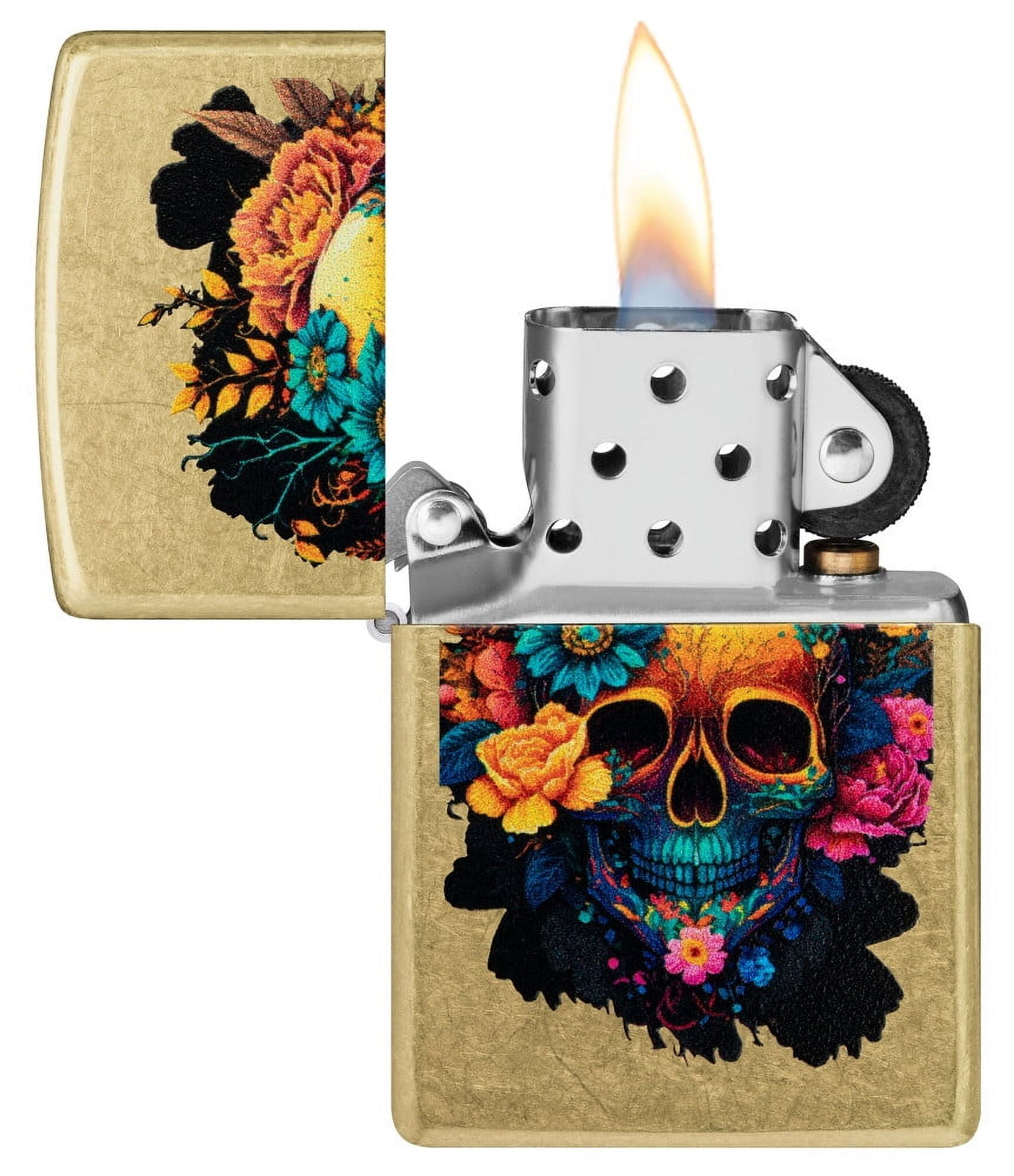 Zippo Blooming Skull Street Brass Pocket Lighter - Walmart.com