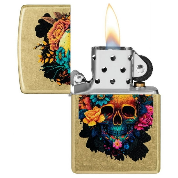 Zippo Blooming Skull Street Brass Pocket Lighter - Walmart