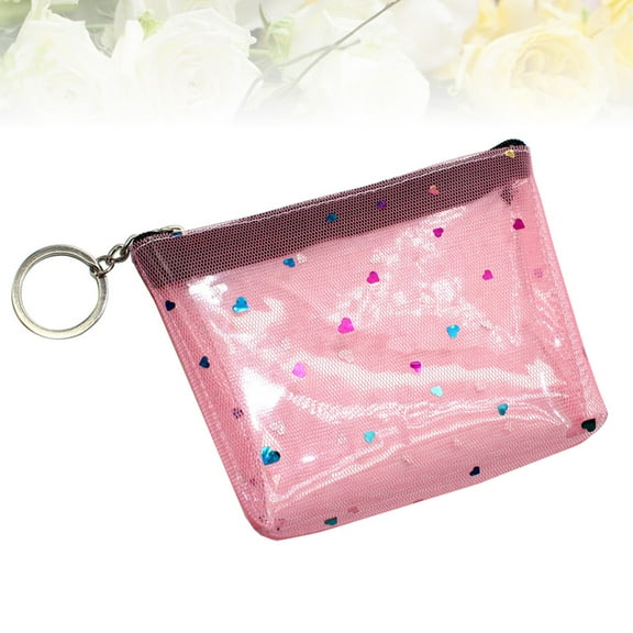Raindrops PVC Coin Purse for Women Heart Shaped Translucent Net 1Pack Zipper Design for Safety