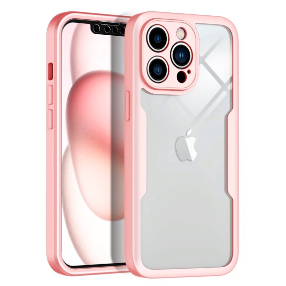 Casetego for iPhone 13 Pro Case,[Non-Yellowing] Transparent 360� Full Body Rugged Slim Shockproof Bumper with Built-in Screen Protector Case for iPhone 13 Pro 6.1 inch,Pink