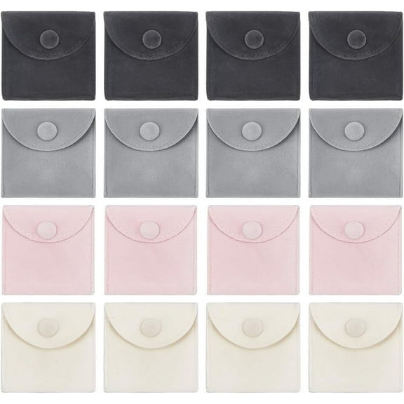 20Pcs Velvet Jewelry Bags 2.75x2.75 inch 4 Colors Jewelry Gift Pouches with Snap Button Velvet Jewelry Storage Bags Luxury Gift Bag for Mother's Day Gift and Jewelry Necklace Bracelet Packing DIY