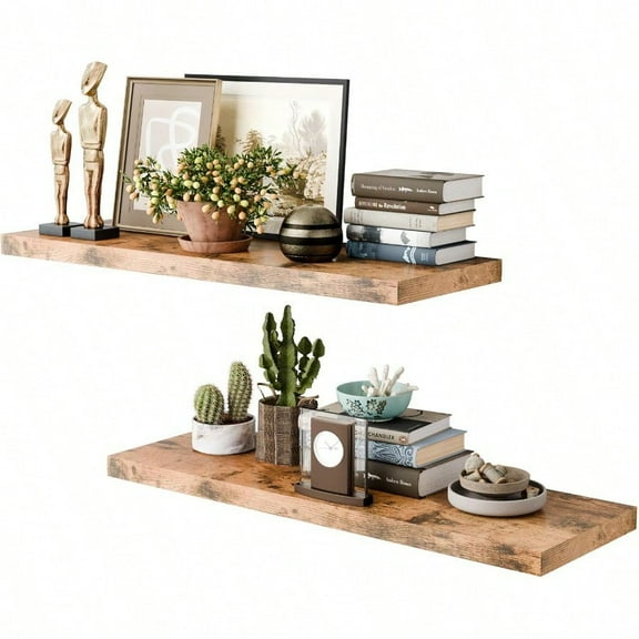 36 Inch Long Floating Shelves For Wall Rustic Brown 12 Inch Deep Floating Shelves Set Of 2 Wall Shelves For Bathroom Over Toilet Live Edge Display Shelf With Invisible Brackets Home Decor