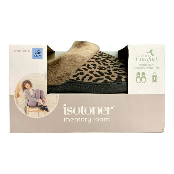 Isotoner Ladies Memory Foam Hoodback Comfort Slippers (Cheetah, L (8.5-9))