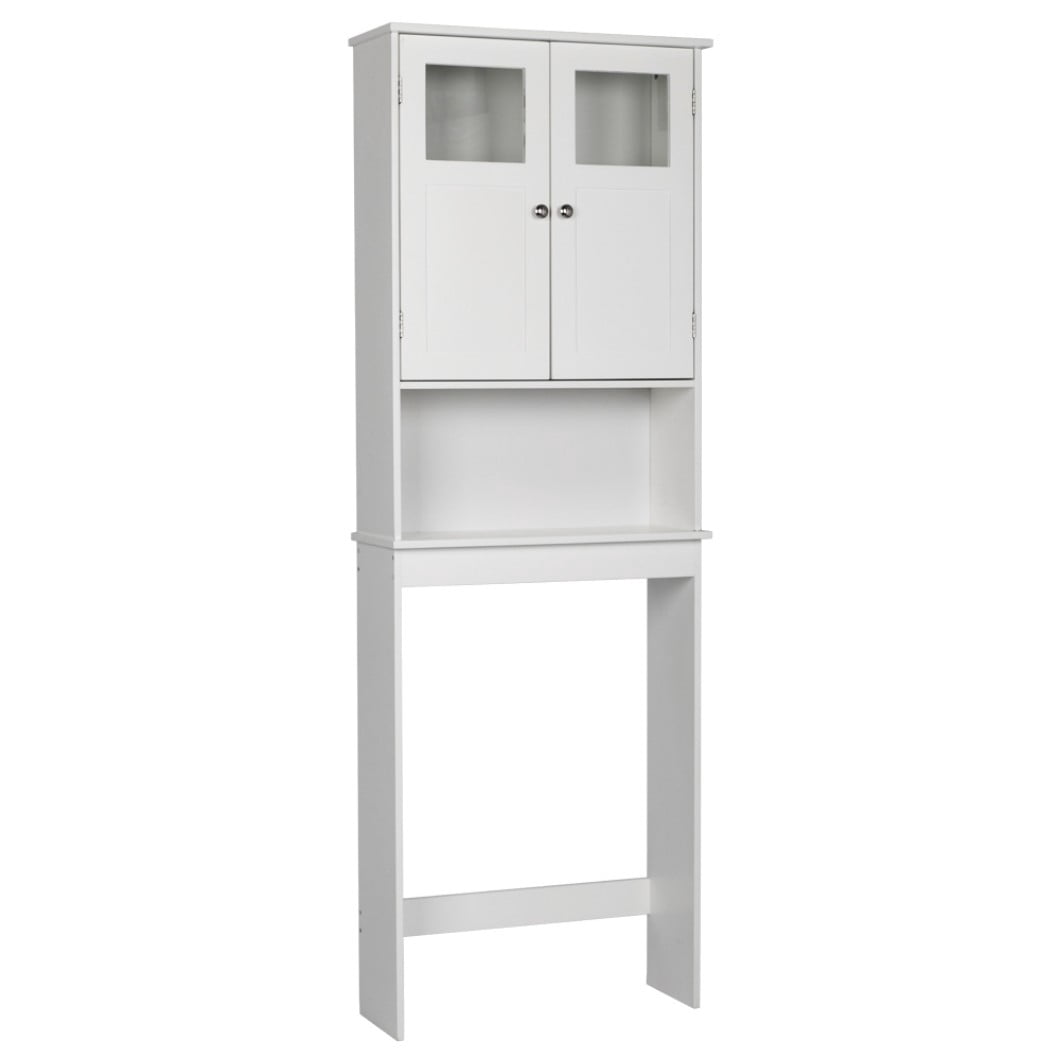 Hassch Freestanding 2-Door Cabinet over Toilet/Washer, 67" Tall Bathroom Space Saver with Adjustable Shelf & Open Storage, for Small Space, White